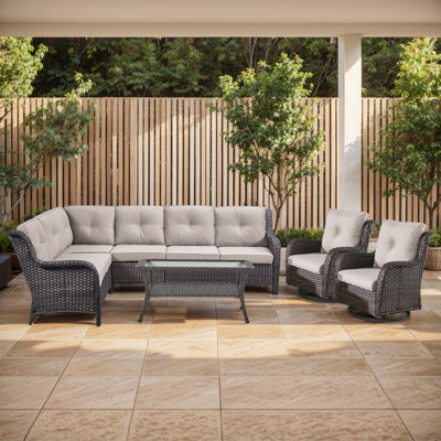 Ensemble de conversation modulaire en rotin pour 7 personnes avec coussins 7 personnes