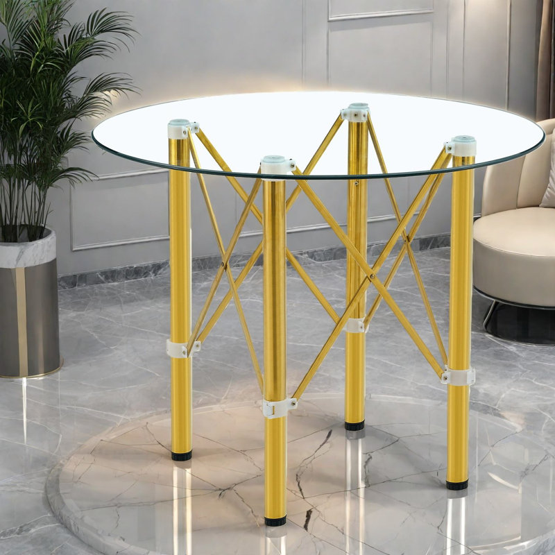 Tables de salle à manger Table seulement sans chaises avec plateau et pieds, verre moderne en métal