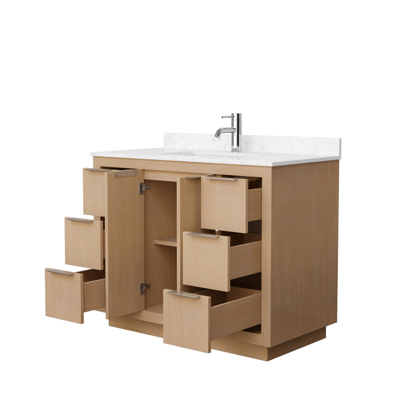 Ensemble de meuble-lavabo simple 42 po Maroni, Marbre de culture de Carrare, Nickel brossé