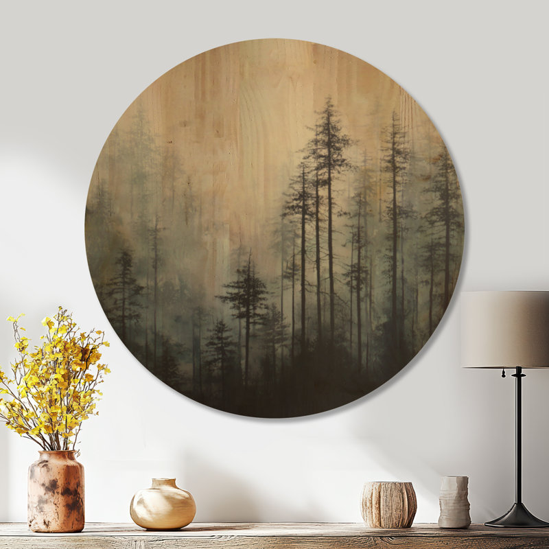Forêt grise gris d'hiver - Décoration murale ronde en bois rustique, Rond 36 po, Rond