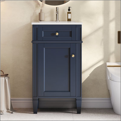 18-inch French Style Bathroom Vanity with Ceramic Sink, Soft Closing Door, and Adjustable Shelf for Compact Spaces