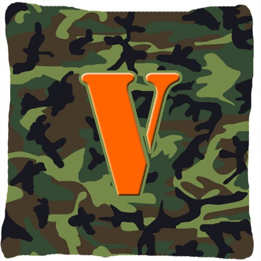 Monogramme initiale Camo intérieur/extérieur Throw Pillow, V