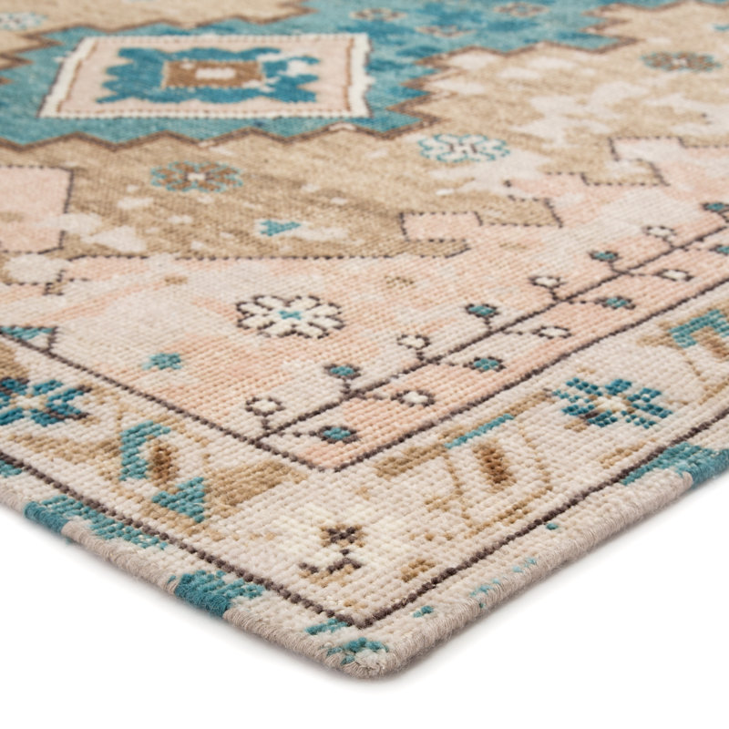 Hand Knotted Wool Oriental Area Rug in Pink/Blue, Rectangle 7'10" x 10'10"