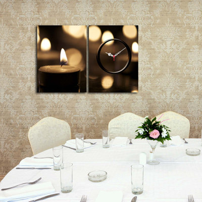 Horloge murale élégante en toile décorative (2 pièces), 23,6 x 15,0 pouces | 100% toile de suède et cadre 100% bois (épaisseur: 1,2 po) | Décoration élégante pour le salon et le bureau, design intemporel