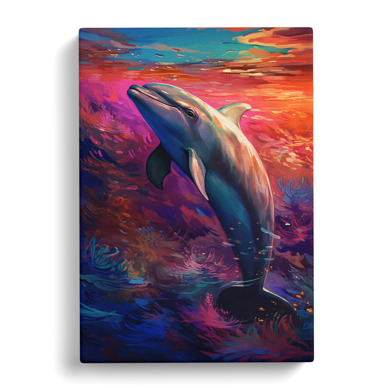 Dolphin Impressionism Art No.3 - Wrapped Canvas, 50cm H x 35cm W x 3cm D