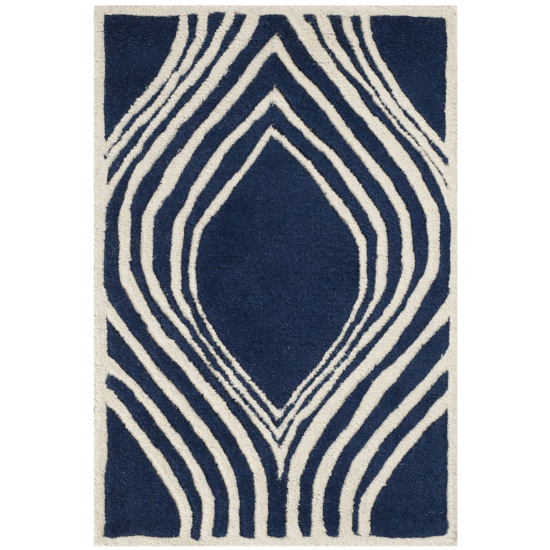 Tapis bleu / ivoire en laine touffeté à la main Oglesbee, Rectangle 8 pi x 10 pi