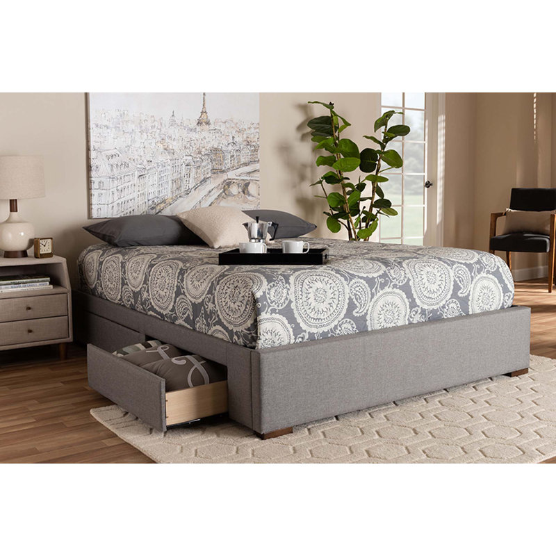 Lit plateforme tapissier avec rangement à profil bas Hewson, Gris, Grand