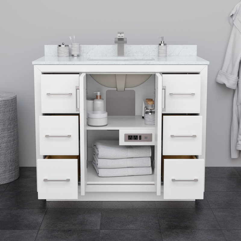 Icon 42" Single Bathroom Vanity Set, Matte Black, White