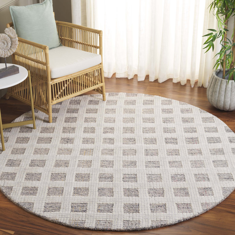 Ebony Hand Tufted Wool Pile Plaid Rug, Round 6"