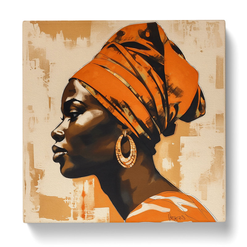 African Woman Mid-Century No.5 - Wrapped Canvas - Framed Print, 50cm H x 50cm W x 3cm D