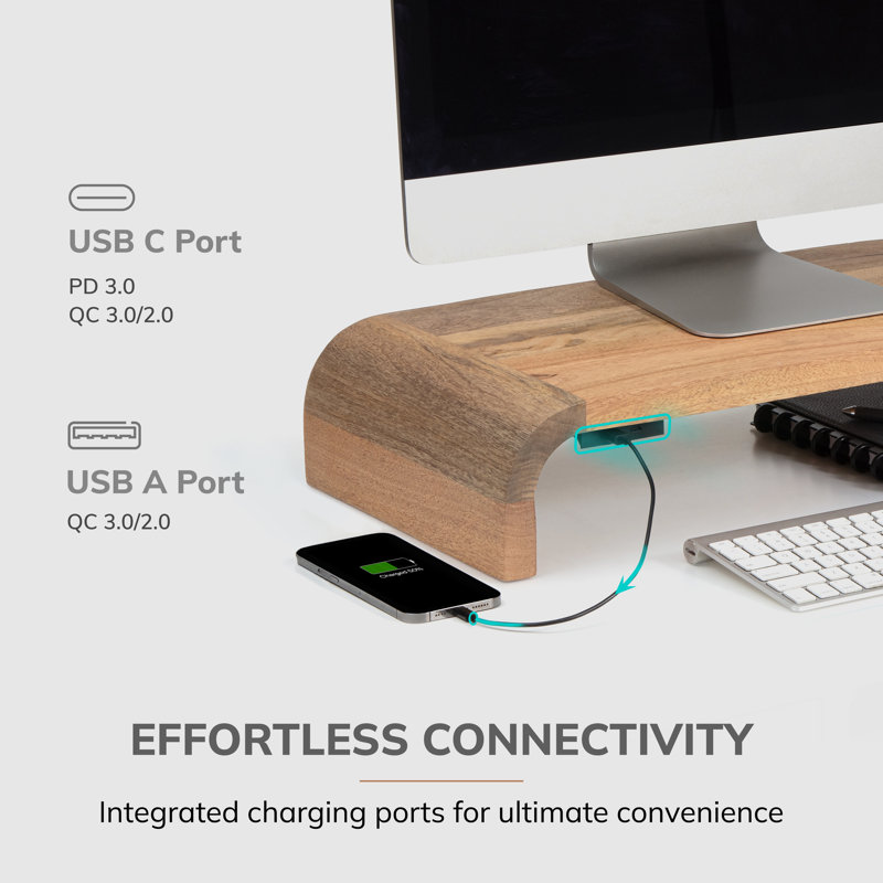 Support pour écran avec port USB Basnett, Naturel