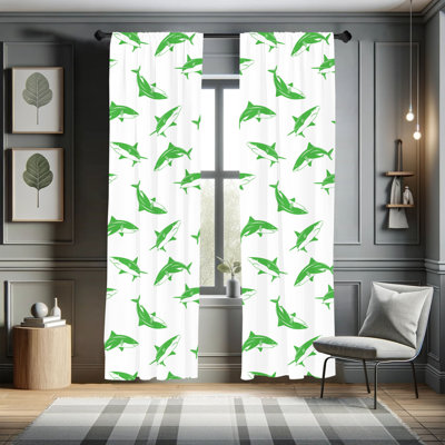 Rideaux Dakota Fields, impression de requins, 28 po, vert lime