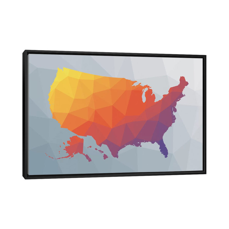 « geo map ii », reproduction d’impression sur toile, H 18 po x l 26 po x P 1,5 po, Toile avec cadre noir, Pas de tapis