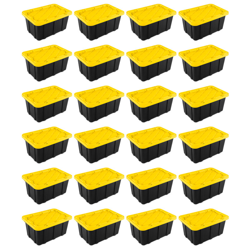 Sterilite 17 Gallon Industrial Stackable Storage Tote Lidded Containers, 24 Pack