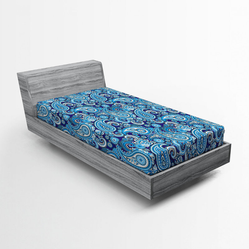 Microfiber Paisley Fitted Sheet, Twin XL Fitted Sheet, Blue Paisley