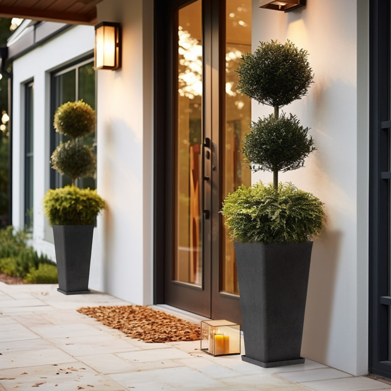 Amimma Self-Watering Rectangular Tall Planters, Black, 30" H x 15" W x 15" D, 2