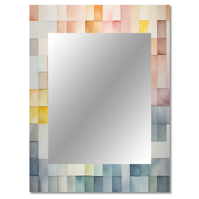 Multicolor cubes motifs II - grand miroir mural géométrique, miroir décoratif moderne, impression d'art en métal