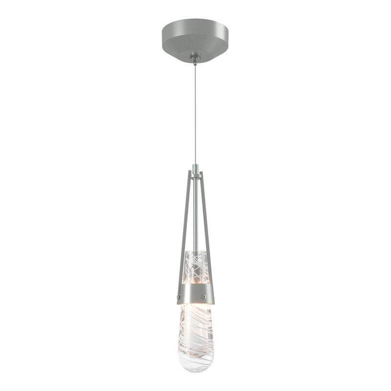 Link 1 - Light Single Teardrop Pendant, Vintage Platinum, Clear with White Threading