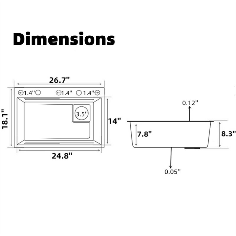 26.7'' L Single Bowl Stainless Steel Kitchen Sink
