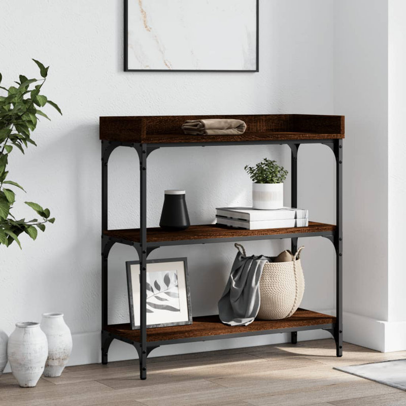 Console 17 étages avec tablettes en chêne brun 29,5 po x 11,8 po x 31,5 po, Noir, H 31,50 po x l 29,50 po x P 11,80 po