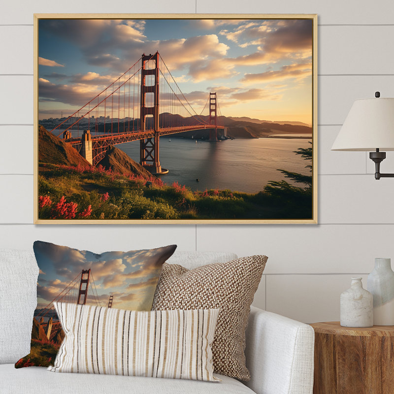 Golden Hour At The Golden Gate I, reproduction d'art sur toile, Cadre naturel flottant, H 24 po x l 32 po x P 1 po