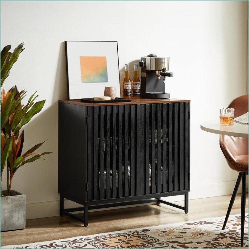 Armoires avec portes grillagées à lattes rayées, armoire de rangement moderne noire, tablettes réglables, 31,5 x 15,8 x 30,7 po | Panneau de fibres à densité moyenne | Chambre à coucher