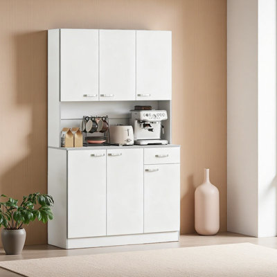 Kitchen Pantry 71" Kitchen Pantry Cabinet, Tall Storage Cabinet With Microwave Stand, Modern Kitchen Hutch With Countertop, 6 Doors, Storage Drawer, 3 Adjustable Shelves