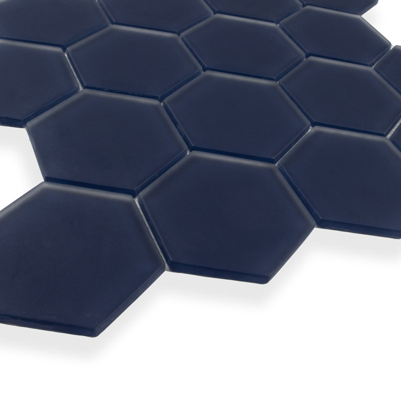3" Beehive 10.25in.x11.75in. Glass Mosaic Tile, Deep Blue Matte