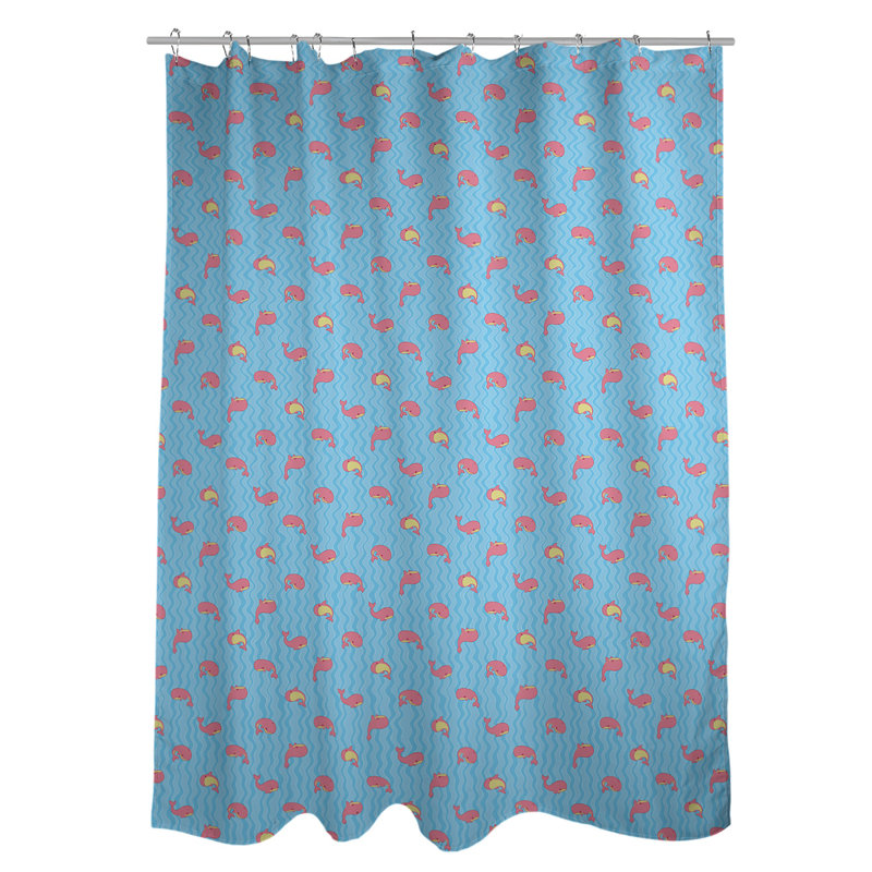 Rideau de douche simple katelyn elizabeth baleines, Bleu / Rose