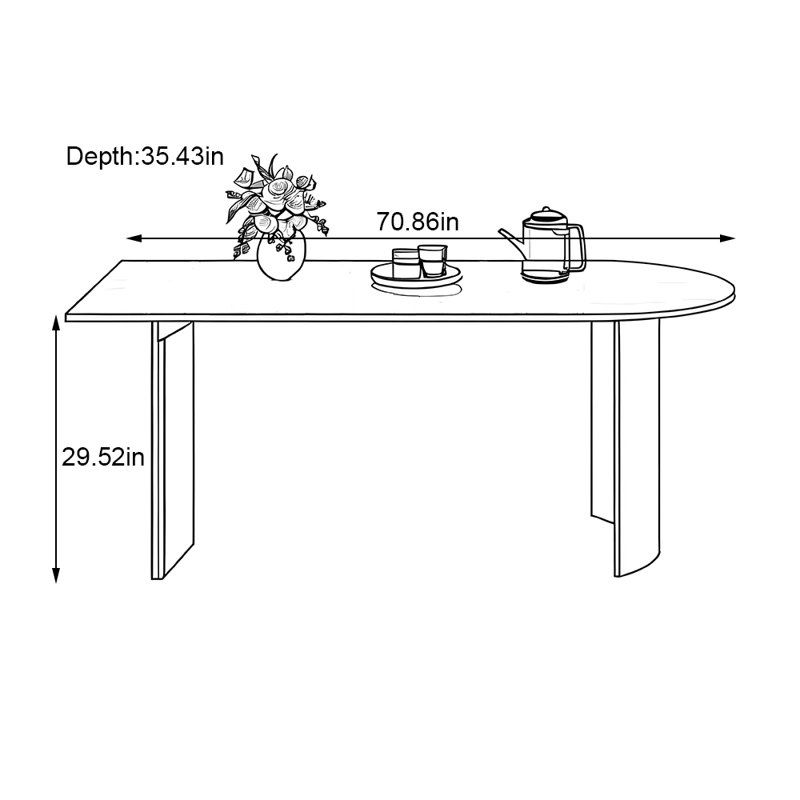 Table de salle à manger semi-ronde de luxe à usage domestique, H 29,52 po x L 70,86 po x l 35,43 po