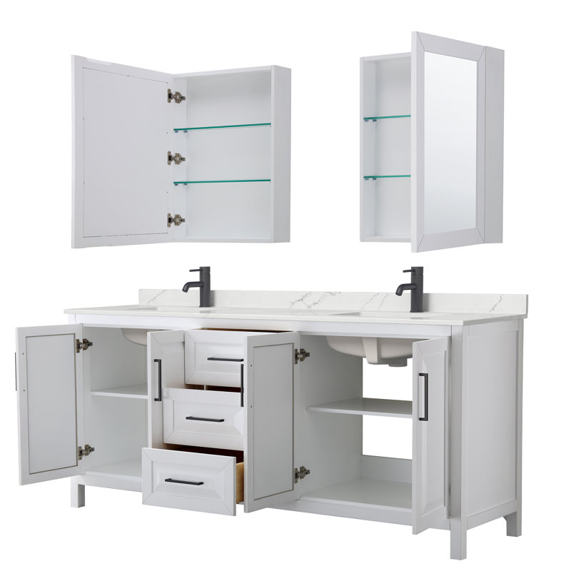 Daria 80 in. with Mirror Vanity, Giotto Quartz, White, Matte Black