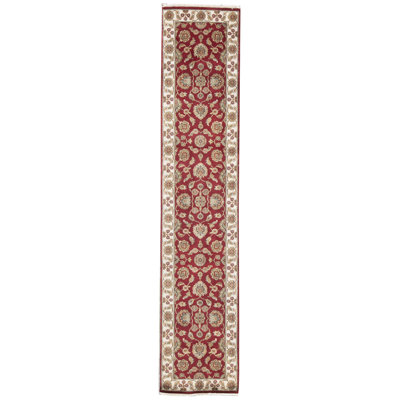 Hand-Knotted High-Quality Red and Ivory Runner