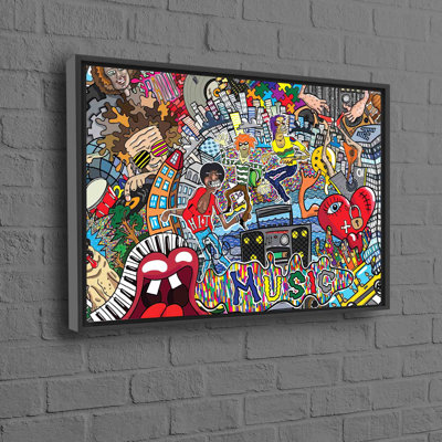 Vibrant Abstract Music Art Canvas Featuring Graffiti Style Imagery Perfect for Adding a Splash of Color to Any Room