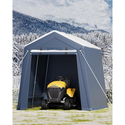 Remise de rangement extérieure de 7 pi x 12 pi, abri d'auto portatif avec porte à fermeture à glissière ventilée et fenêtres, bâche imperméable robuste