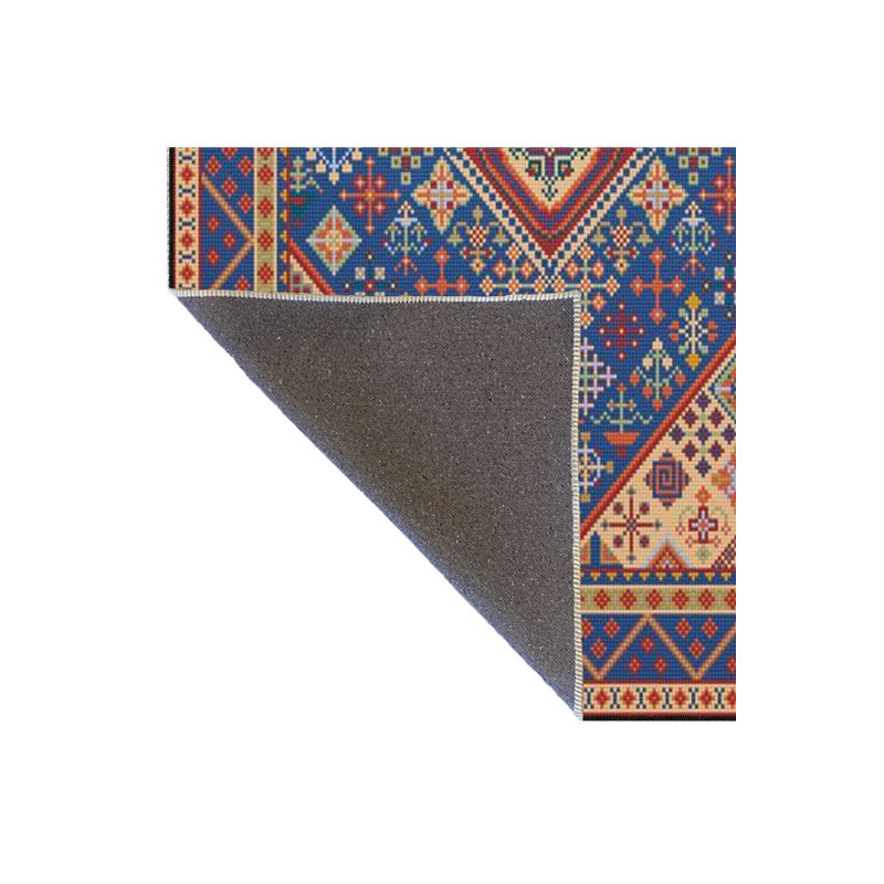 Tapis décoratif décoratif bleu à motif géométrique lavable à la machine, Sous-tapis carré 3 pi 3 po inclus