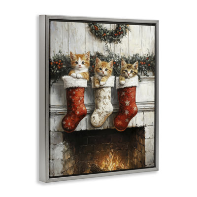 Chatons de Noël dans un cadre flottant bas, design par Arlington Prints