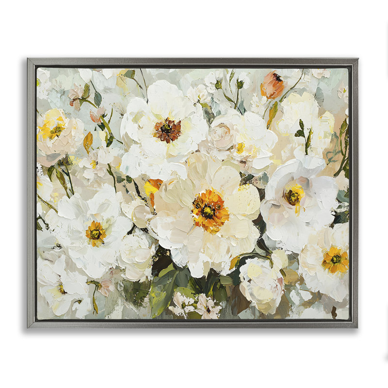 Cadre flottant en porcelaine avec fleurs, design par Franklyn Gregory, H 25 po x l 31 po, Gris