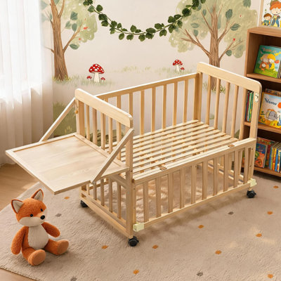 Solid Wood Baby Bassinets Wooden Bedside Bassinet Portable Mini Baby Crib 3 Adjustable Heights With Mattress and Changing Shelf for Newborns