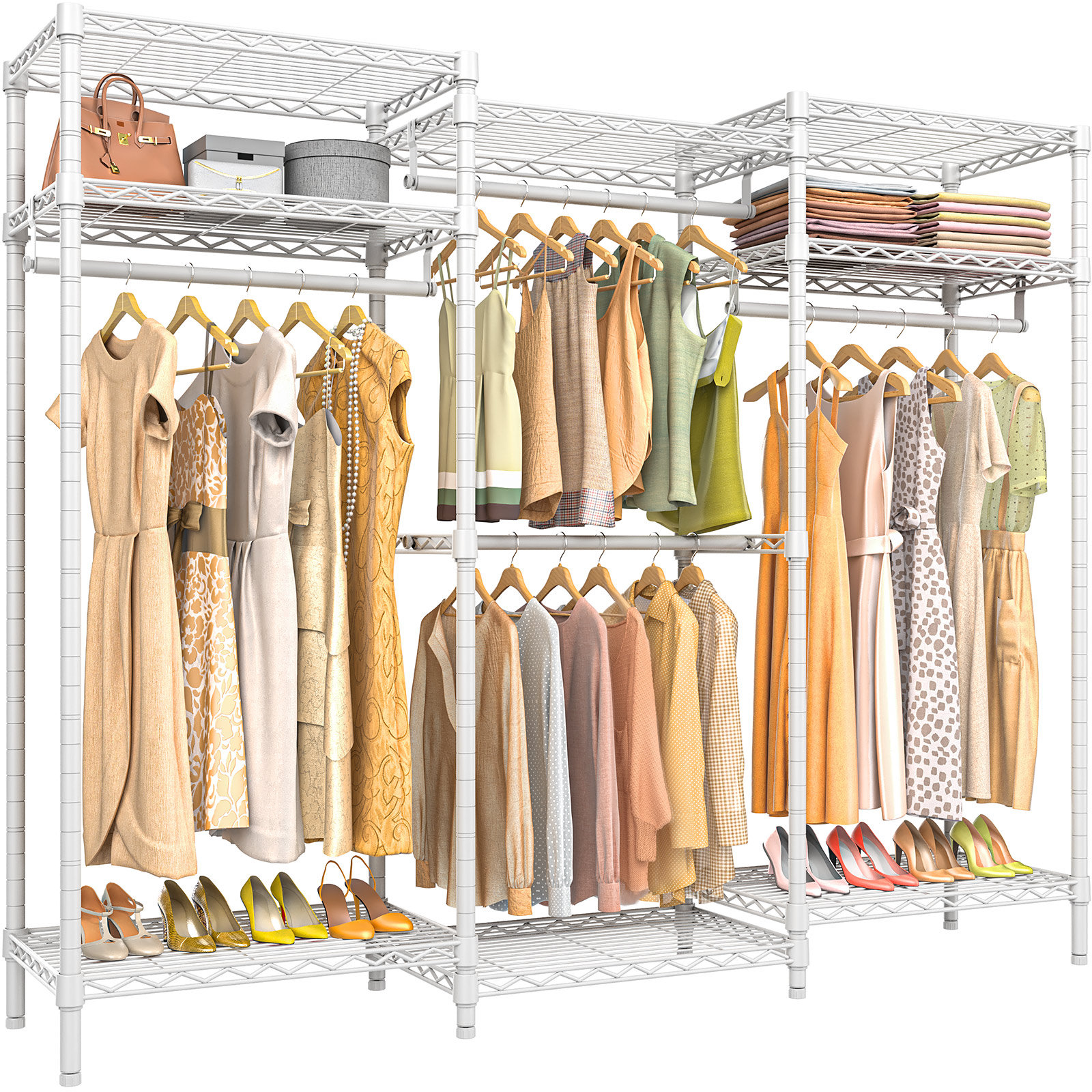 Rosas 5 Tiers Wire Garment Rack Heavy Duty Clothes Rack For Hanging  Clothes, Wardrobe Rack Compact Large Metal Clothing Rack Freestanding  Closet