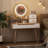 Makeup Vanity Desk with 3 Adjustable Lighted Mirror with solid wood table feet , Dressing Table Set with 4 drawers and 3 open shelves