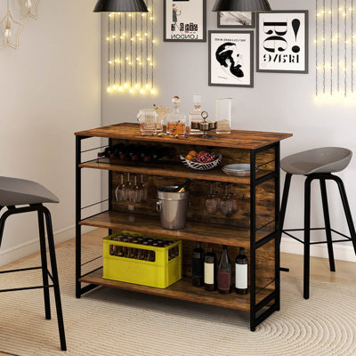 Kitchen Island, 4-Tier Mini Bar Table Height Pub Table with Footrest, Wine Rack