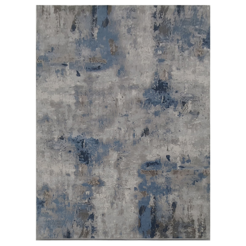 Oriental Machine-Made Gray / Blue Area Rug, Rectangle 5.3' x 7.7'