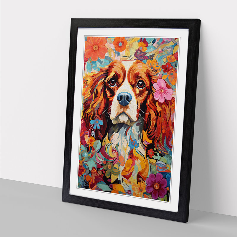 Cavalier King Charles Spaniel Expressionism - Single Picture Frame Print on Wood, Black Framed, 64cm H x 46cm W x 2cm D