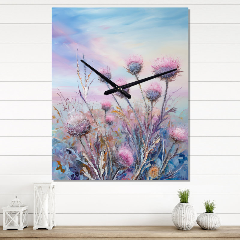 Chanab - Horloge murale moderne champ de fleurs, Moyen