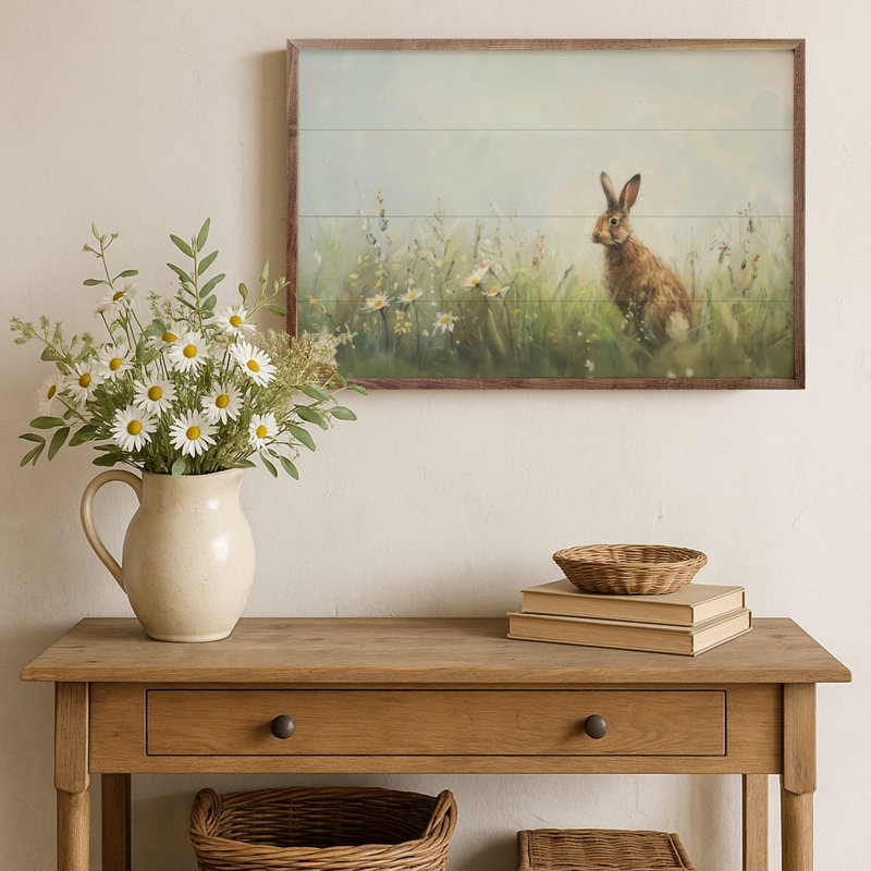 Lapin avec marguerites par Design Studio, H 10 po x l 16 po