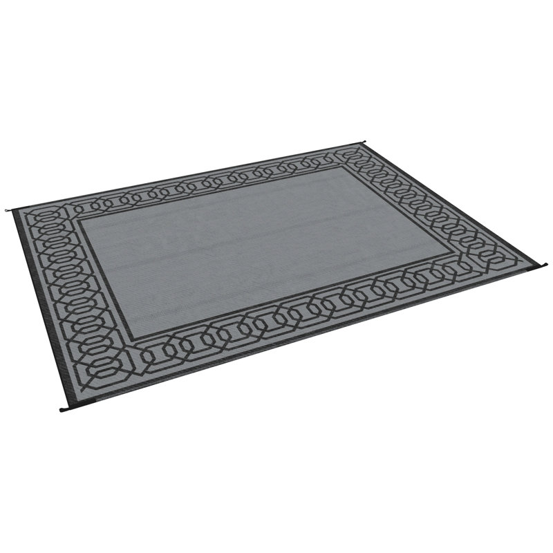 Outsunny Reversible Outdoor Rug, 9' X 12' Waterproof Plastic Straw Floor Mat, Portable Rv Camping Carpet, Large Floor Mat For Backyard, Deck, Picnic, Beach, Black & Gray Border