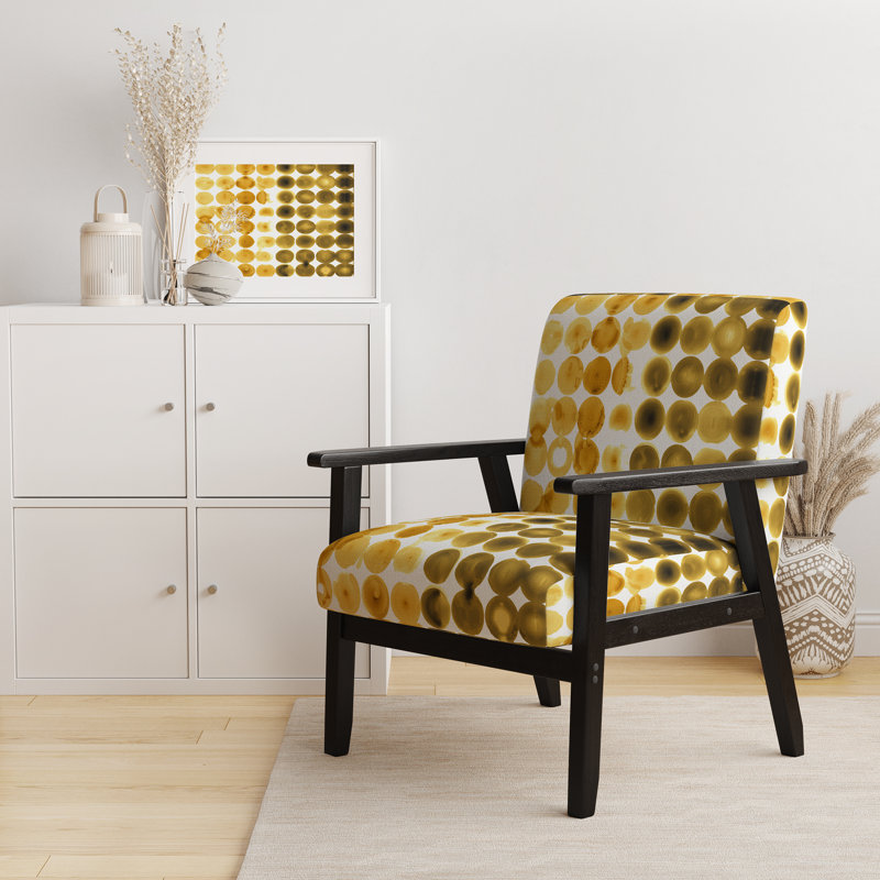Chaise avec accoudoirs rembourrée Watercolor Geometric VII, Mélange de polyester doré / blanc