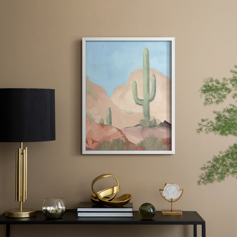 «Sunny Saguaro I», reproduction encadrée - bois massif, H 30 po x l 24 po, Blanc