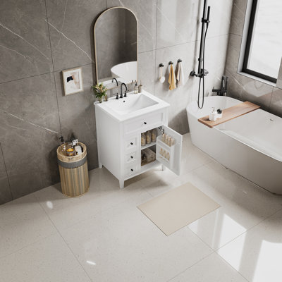 Meuble-lavabo fonctionnel avec lavabo, plusieurs tiroirs et armoire, construction durable, design moderne pour le rangement de la salle de bain