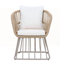 Ensemble repas d'extérieur 7 pièces avec table rectangulaire en teck et chaises en osier, structure en acier beige, idéal pour les réceptions de patio et de jardin
